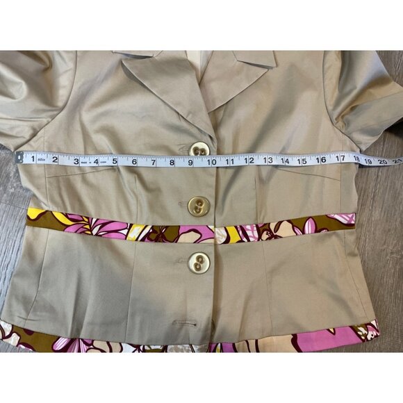 Harve Benard Khaki Buttoned Safari Colorful Detail Jacket Sz 8 - Picture 7 of 10